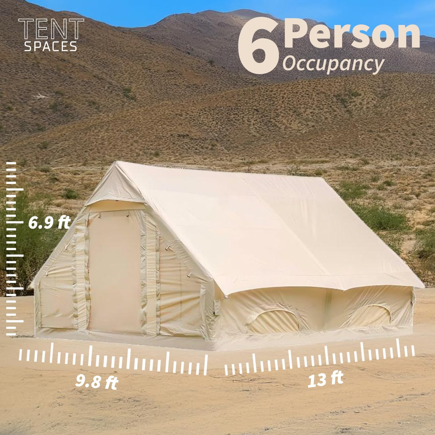 Tentspaces - Inflatable Tents for Camping | Glamping Tent | Blow Up Tent | Lightweight Tent I Quick Assembly | Included Air Pump, Ground Pegs, Ropes, and Repair Package | 6 Person (Rhonda 4350)