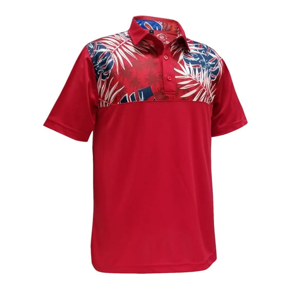 Monterey Club Men's Forest Leaves Print Block Golf Polo Shirt #1686