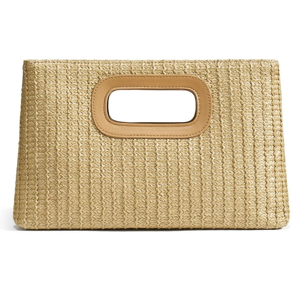 Chic Straw Clutch Purses for Women with Top Handle Summer Bag, Ideal Vacation Handbags and Woven Boho Beach Bags