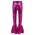 thumbnail image 3 of Linjinx Kids Girls Boys Shiny Metallic Ruffle Flared Bell Bottoms Pants Performance Yoga Dance Hot Pink 16, 3 of 7