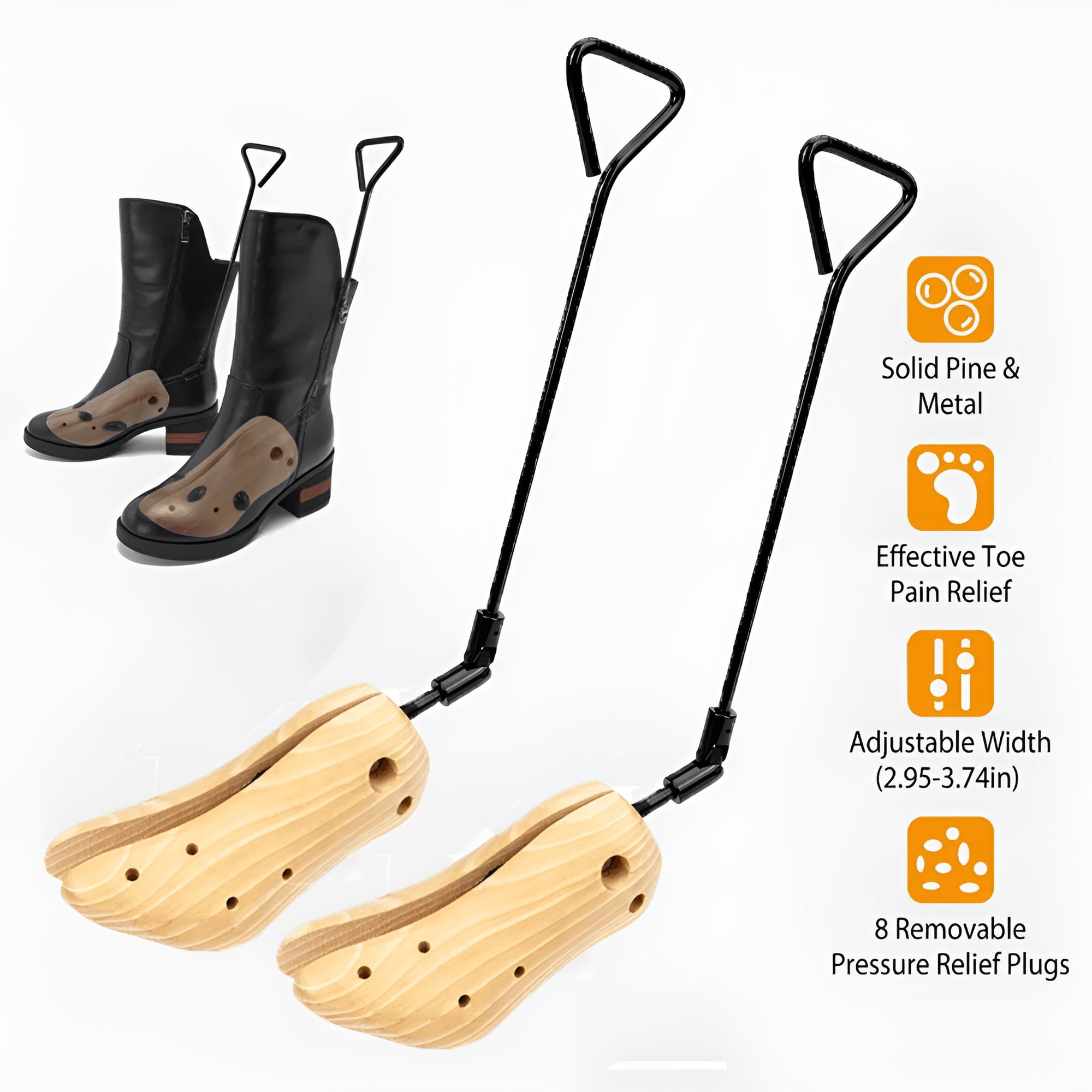 BPPEG Professional Boot Stretcher & Shoe Widener - Wooden Cowboy Boot Tree for Wide Feet - Boot Stretchers for Cowboy Boots (1 Pair)