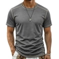 thumbnail image 3 of ZRGHAOYLQ Men’s Solid Stitch Contrast Trim Crew Neck T Shirt Short Sleeve Color Line Spliced Pullover Soft Breathable Casual Basic Tee, 3 of 9