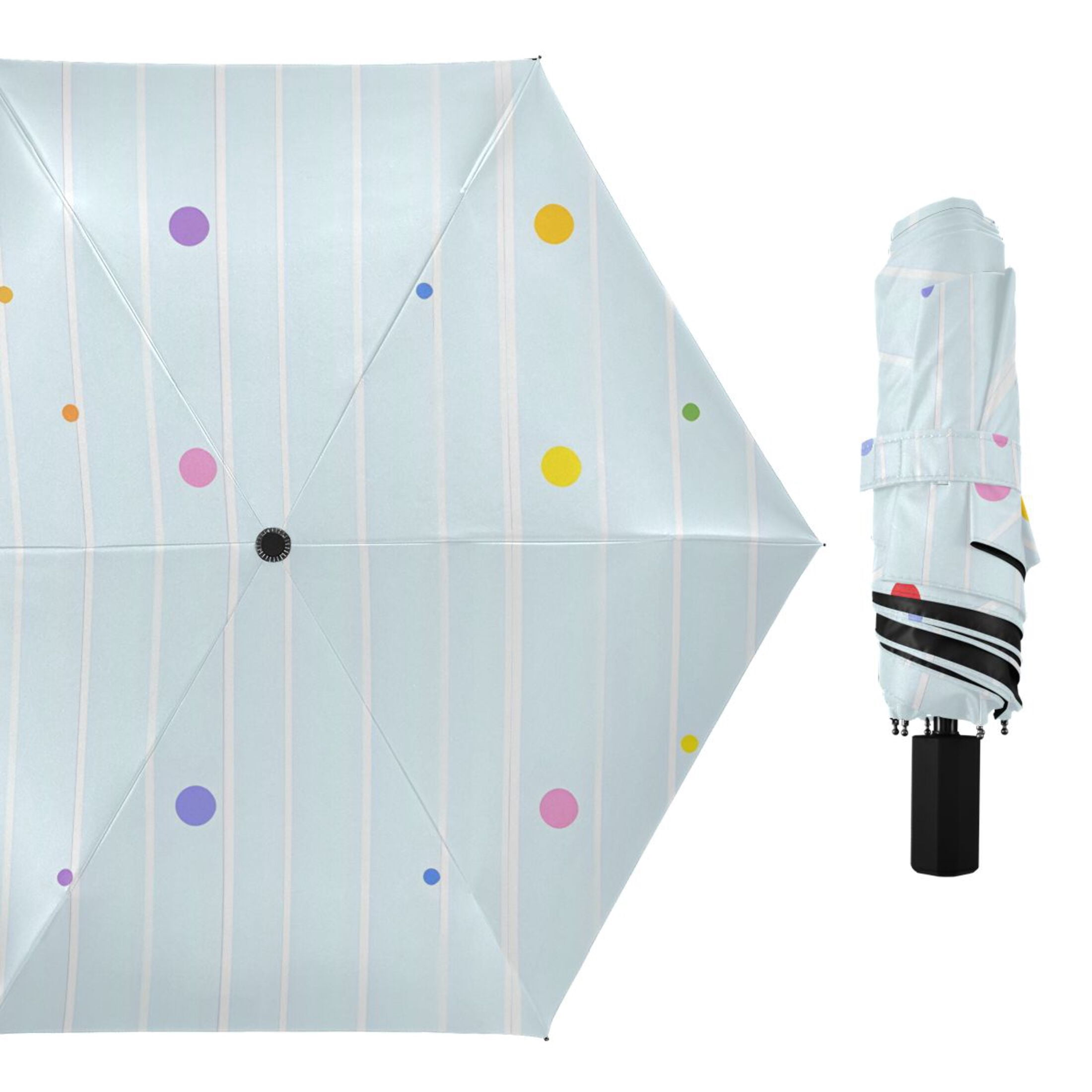 ALAZA Blue Stripes Polka Dots UPF 50+ Compact Folding Umbrella for Rain Travel Umbrella Packable