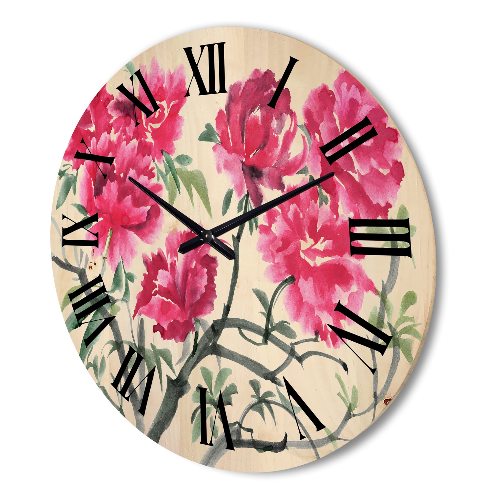 Designart 'Ancient Purple Azalea Flower' Traditional Wood Wall Clock
