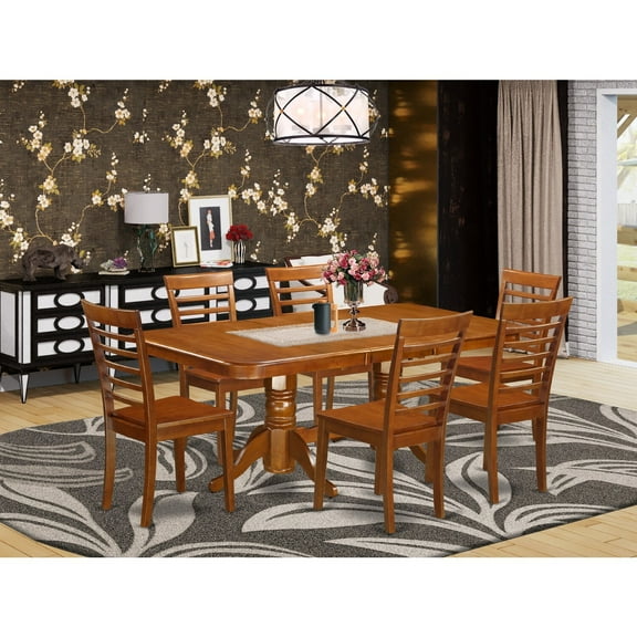 East West Furniture 7 Piece Dining Table Set- a Rectangle Dining Room Table and 6 Wood Seat Chairs, Saddle Brown (Seat Options) NAML7-SBR-W