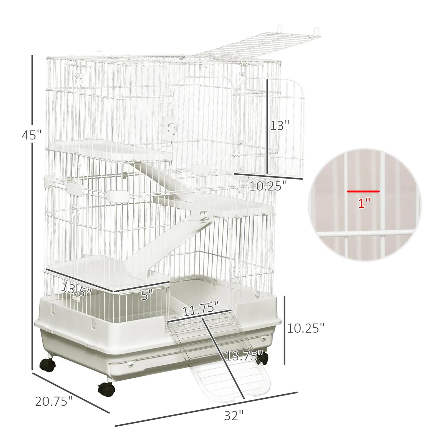 Kadyn 32" Large Hamster Cage, Rabbit Hutch with Tubing System, Running Wheel, Ramps, Platforms, 4-Level Small Animal Habitats for Bunny, Chinchillas, Ferret, White