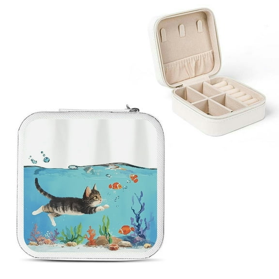 Autua Cute Cat Jewelry Box Small Travel Jewelry Organizer for Necklace, Ring, Earring - Mother's Day Gift White