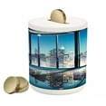 thumbnail image 1 of Modern Piggy Bank, Office Cityscape Buildings with Glassy Interior Room Image Photograph, Ceramic Coin Bank Money Box for Cash Saving, 3.6" X 3.2", Blue Black and White, by Ambesonne, 1 of 4