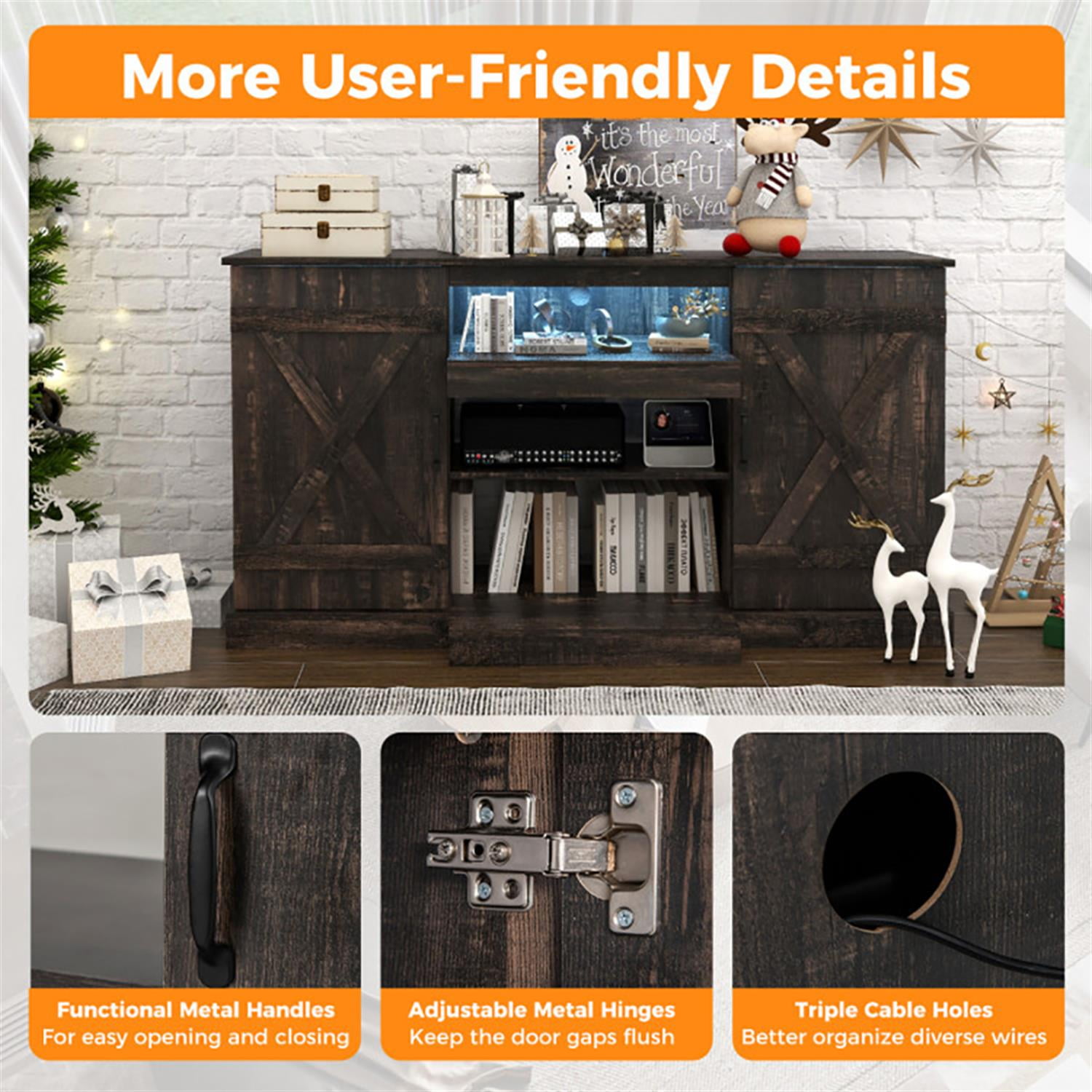 Demi Bonn TV Stand for 65" TVs, Entertainment Center with 20 Color Led Lights, Modern Media TV Console Table for Living Room Bedroom, Brown