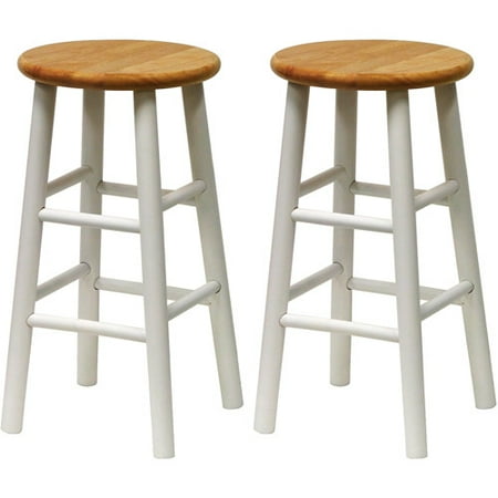 Beech Wood Counter Stools 24", Set of 2, White and Natural ...