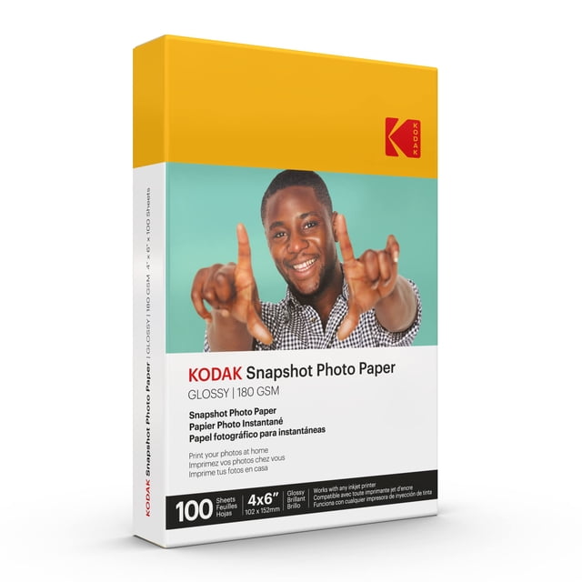 Papel fotográfico KODAK Glossy de 4 x 6 pulgadas, 180 g/m², 100 hojas (41305)