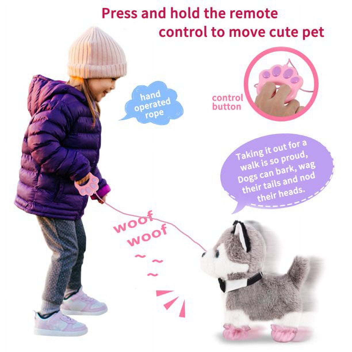 YH YUHUNG Walking and Barking Toy Dog with Remote Control Leash Puppy  Electronic Pets Interactive Toys for Kids (White)