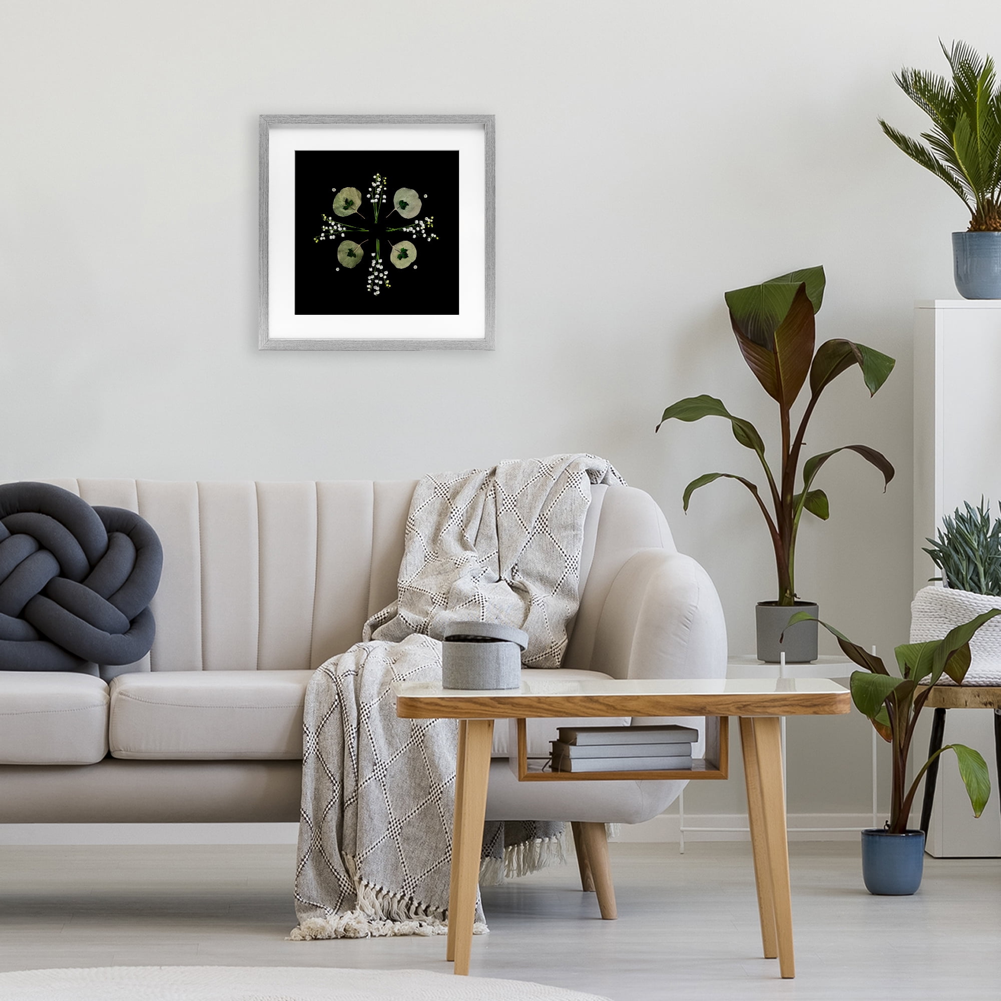 Stupell Industries Leaves & Wildflowers on Black Gray Framed Print Under Glass, design by Beth Adoette