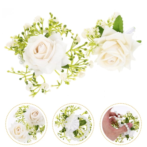Healifty Artificial Flower Wrist Corsage and Boutonniere Set for Homecoming, Prom, Wedding, 1 Complete Floral Wristlet Kit