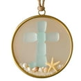 thumbnail image 5 of Coastal Sea Glass Ornament for Christmas Tree, Cross Style Mirror Decor, Sea Glass Shell Tree With Starfish Topper, Beach Hanging Handmade Decor for Xmas Family Gatherings Blue, 5 of 6