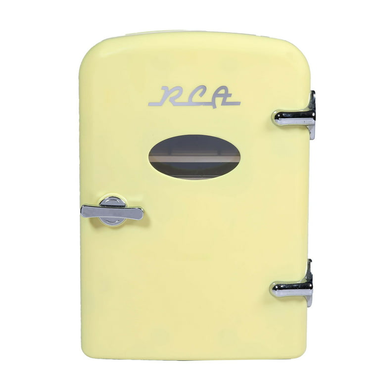 RCA RcA RMIS129-YELLOW Mini Fridge, Yellow & Frigidaire EFMIS129-WHITE 6  can Beverage cooler, White
