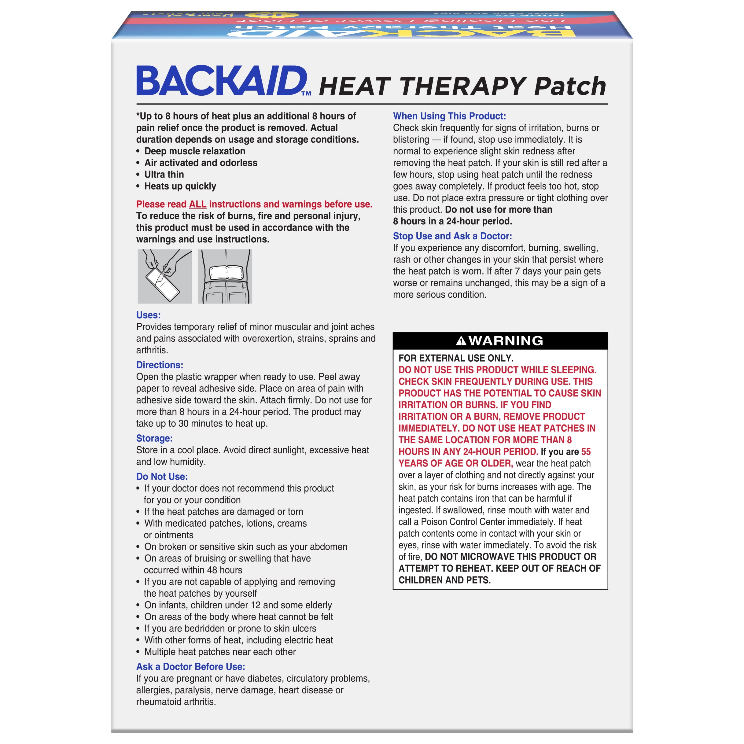 Backaid Heat Therapy Patch for Lower Back and Hip Pain Relief, 4 x 10 Inch, 3 Count