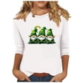 thumbnail image 1 of Hauts pour Femmes Mode Imprimé St. Patrick Décontracté Col Rond Manches 7 Pouces Blouses pour Femmes Blanc G, 1 of 4