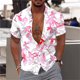 thumbnail image 3 of Camisa hawaiana con estampado de plantas coloridas para hombre, blusa holgada de manga corta con estampado 3D de hojas florales y solapa para vacaciones, camisas Aloha, 3 of 5