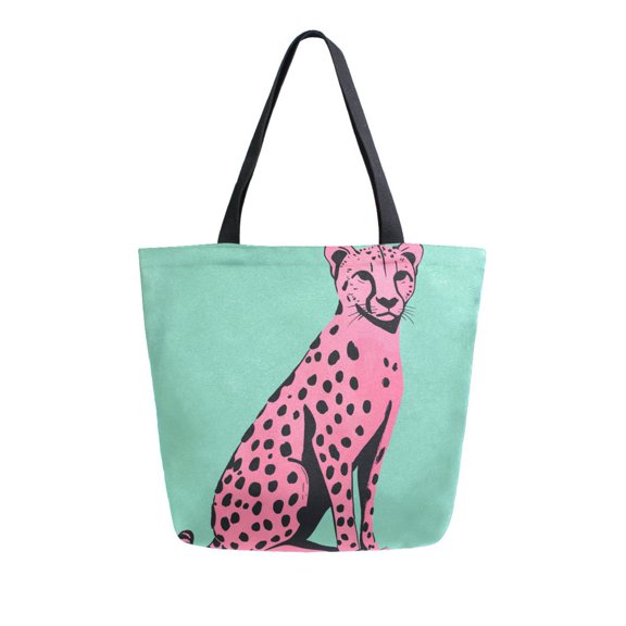 FORMRS Womens Canvas Tote Bag with Zipper Inner Pocket Shoulder Handbag, Pink Cheetah