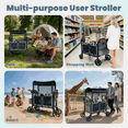 thumbnail image 5 of Touheart Wagon Stroller for 4 Kids with Adjustable Canopy, 5-Point Harnesses, Removable Seats, Gray, 5 of 8