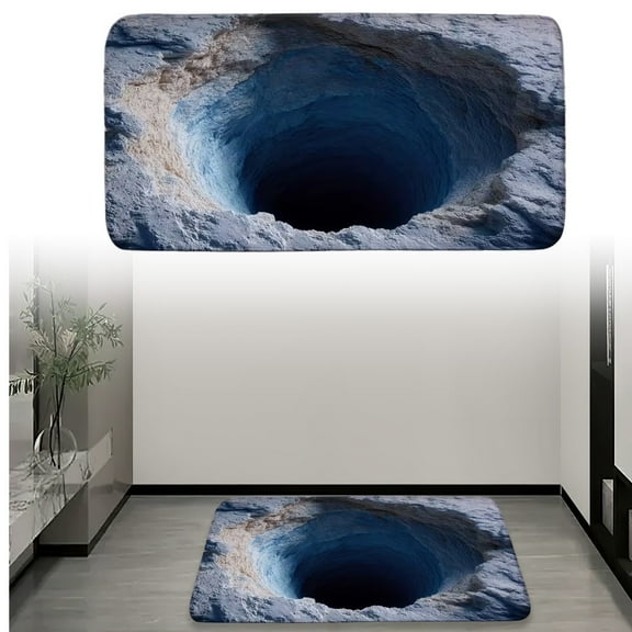 Homesteed 3D Illusion Area Rug Anti Slip All Weather Door Mat Optical Crack Design for Entryway Porch Patio Home