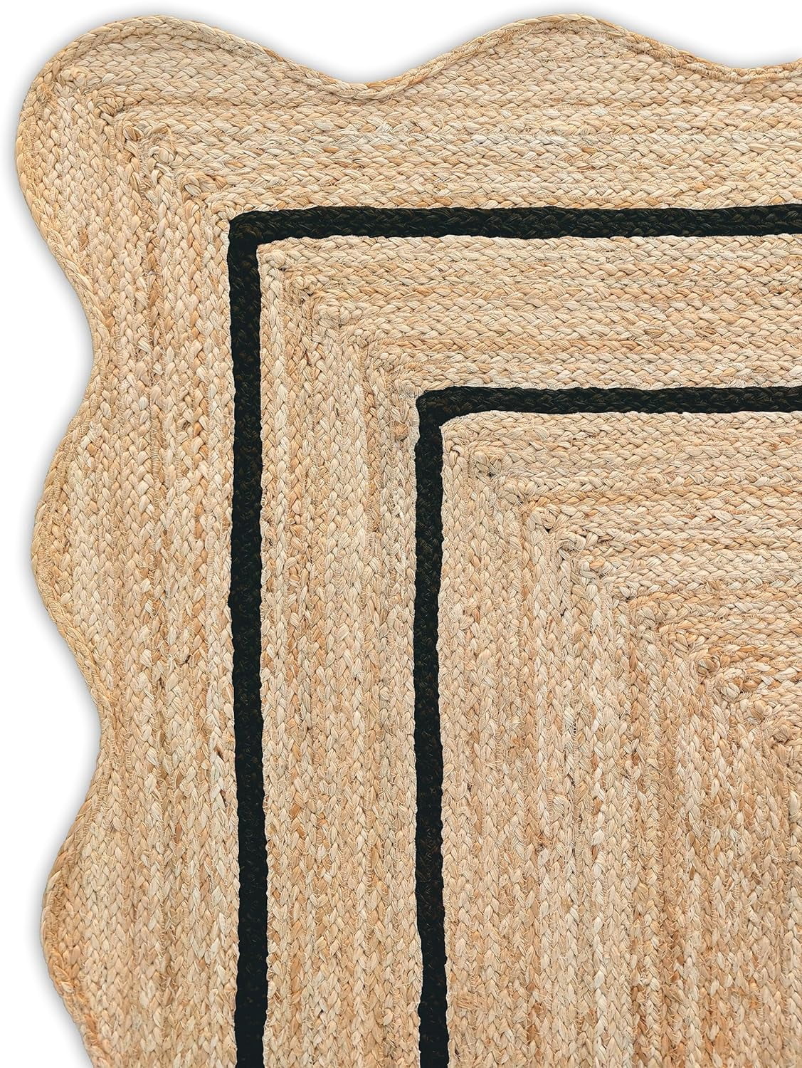 Weaving Village Wave Scalloped Natural Jute Rug Boho Jute Rug Entryway Runner Rug Farmhouse Scallop Rug, Black (5'x8')