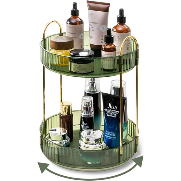 360 Rotating Makeup Organizer for Vanity,2 Tier Large Capacity Skincare Organizers,Bathroom Counter Organizer, Spinning Perfume Organizer & Vanity Organizer (Green-2 Tier)