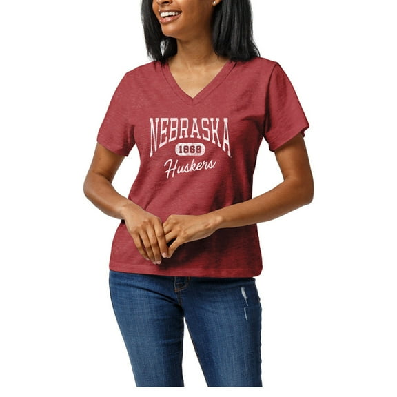 Women's Heather Scarlet Nebraska Huskers Intramural Tri-Blend Boyfriend V-Neck T-Shirt