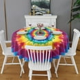 thumbnail image 2 of Rainbow Tie Dye Concentric Circles Round Tablecloth 60"x60",Wrinkle Wipeable Table Cloth for Kitchen Dining Room Picnic Patio Party, 2 of 6