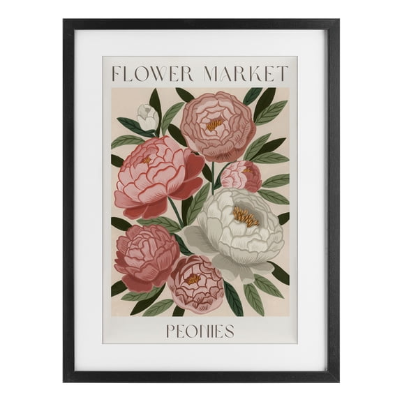 Stupell Industries Flower Market Peonies Black Framed Print Under Glass design by Courtney Haley, 20 x 14