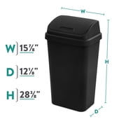 Sterilite Kitchen Trash Can, 13 Gallon Plastic Garbage Bin with Swing Top Lid, Black