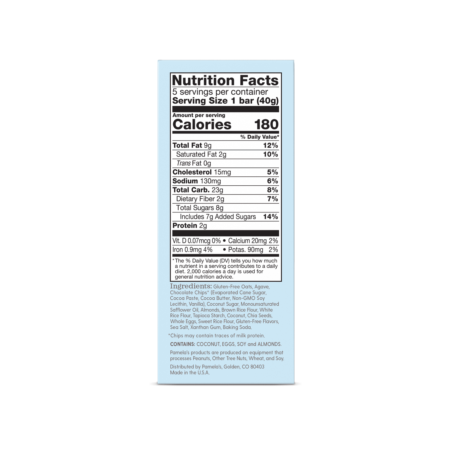 Pamela's Gluten-Free Chocolate Chip Coconut Whenever Bar, 7.05 oz Box (Pack of 6)