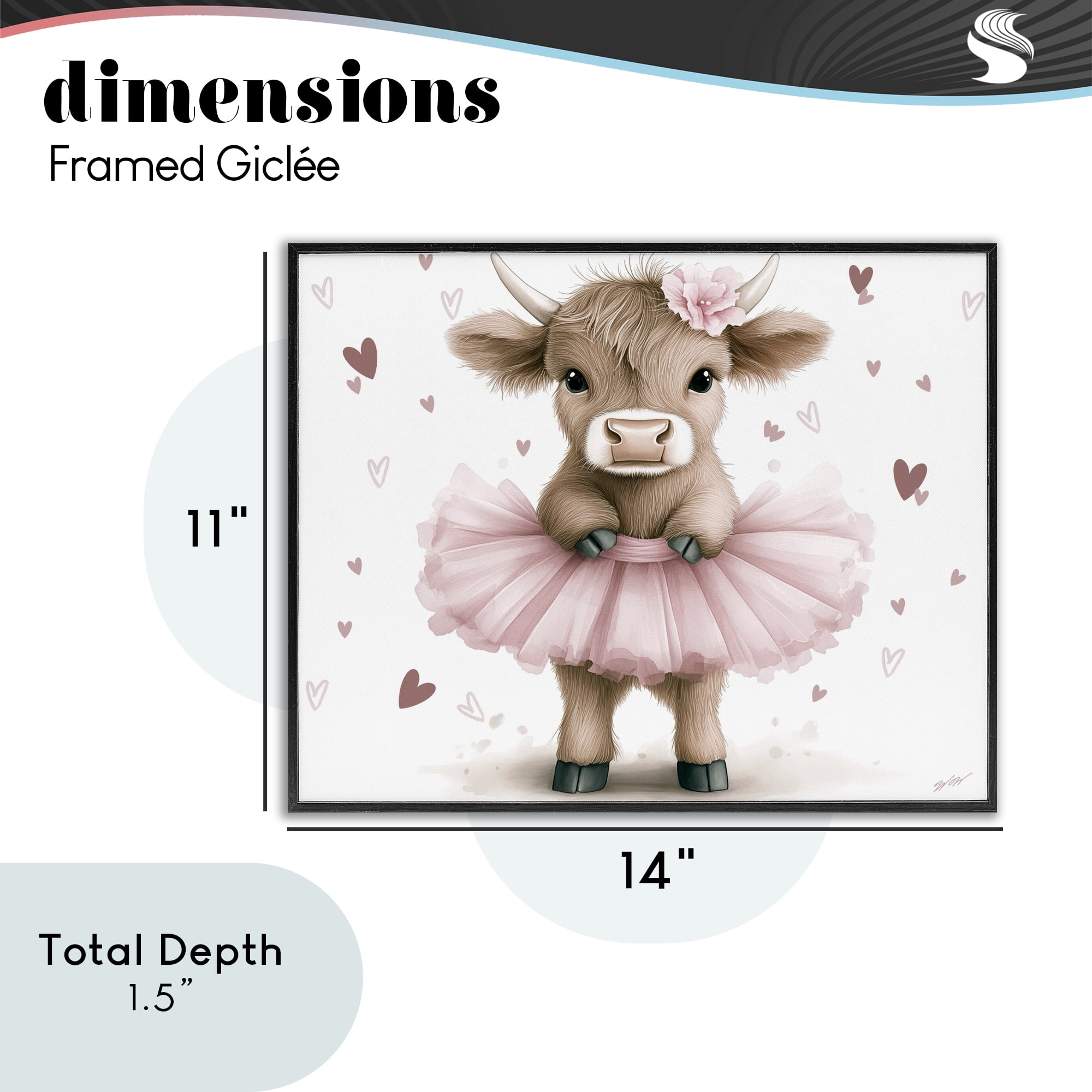 Stupell Industries Baby Calf with Tutu Black Framed Giclee Art, design by Whimsical Wonders
