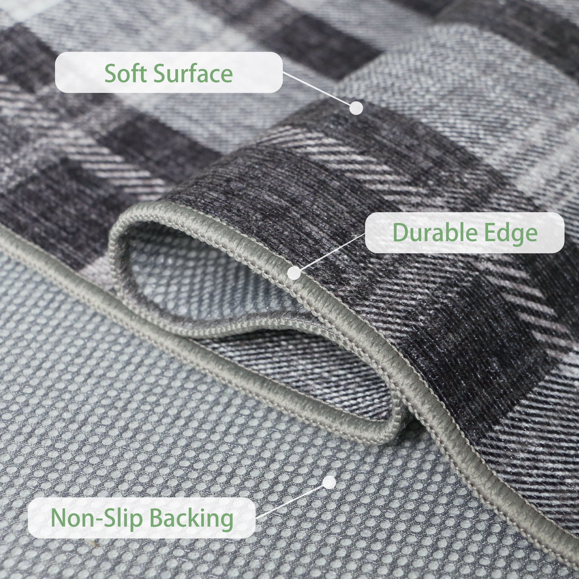 DEORAB Outdoor Rugs 9'X12' Chenille Patio Rug Three-Layer Material Imitation Silicone Spot Molding Camping Outside Rv Mat,Black