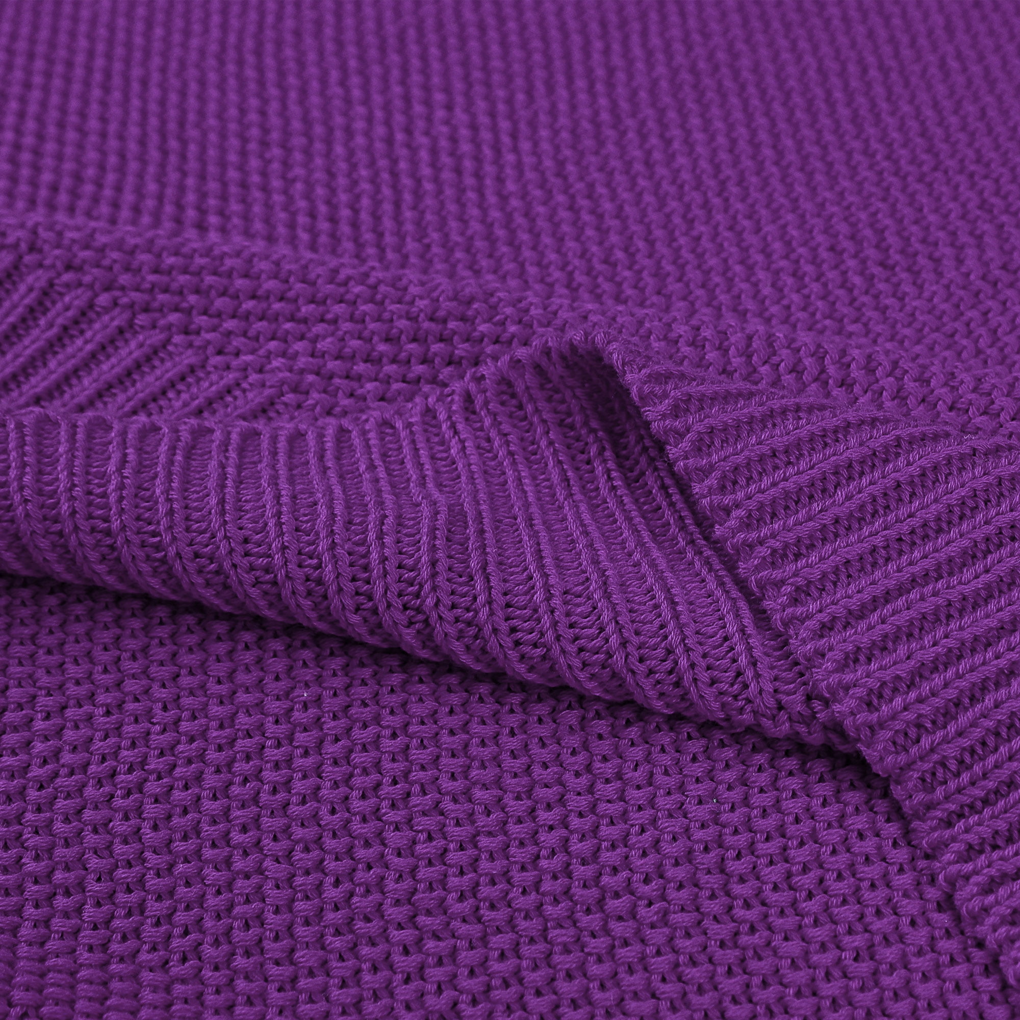Unique Bargains Pure Cotton Soft Cable Knit Throw Blanket Purple 51" x 59"
