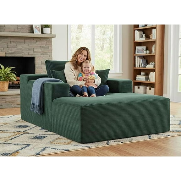 Chaise Lounge Chair Indoor ā Oversized Corduroy Couch with Wide Armrest & Throw Pillows, Cozy Boneless Sleeper Sofa Bed Armchair