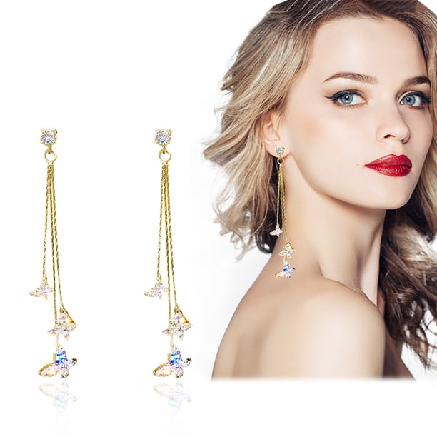 Fiudx Pendientes Largos de Borlas de Imitación de Cristal para Mujer, Nuevos