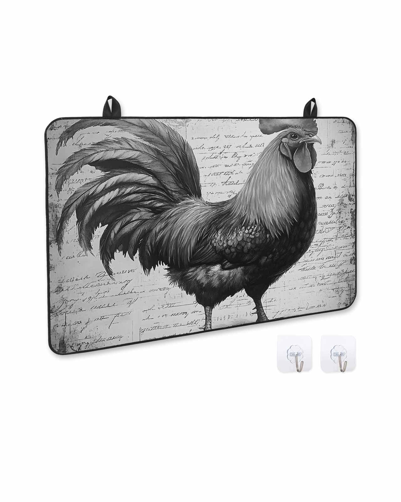 nqOlkjepod Large Induction Cooktop Protector Mat 36"x21", Grey Retro Rooster Stove Top Covers for Electric Stove, Farmhouse Vintage Country Animal Stove Burner Cover Mats, Glass Top Stove Cover