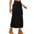 thumbnail image 3 of Coduop Women Denim Cargo Skirts Casual High Waist Drawstring Long Jean Skirts,with Flap Pockets, 3 of 6