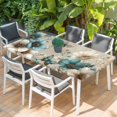 thumbnail image 2 of Teal Tulip Butterfly Table Cloths for 3 Foot Rectangle Tables, Beige Turquoise Floral Vintage Rustic Patio Waterproof Elastic Fitted Tablecloths, Washable Rectangular Table Cover for Camping, 2 of 8
