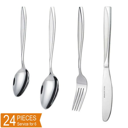 Silverware Set,  MDEALY 24 Piece Silverware Set, Stainless Steel Knife Fork Spoon set for 6 with Gift
