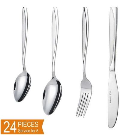 - Silverware Set, MDEALY 24 Piece Silverware Set, Stainless Steel Knife Fork Spoon set for 6 with Gift Box