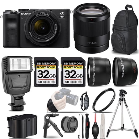 Sony a7C Mirrorless Camera (Black) with 28-60mm Lens+35mm Lens +Flash +64GB- Kit