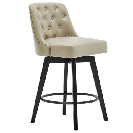 MINCETA Counter Stool 26  360 Free Swivel Upholstered Bar Stool with Back-PU in Khaki