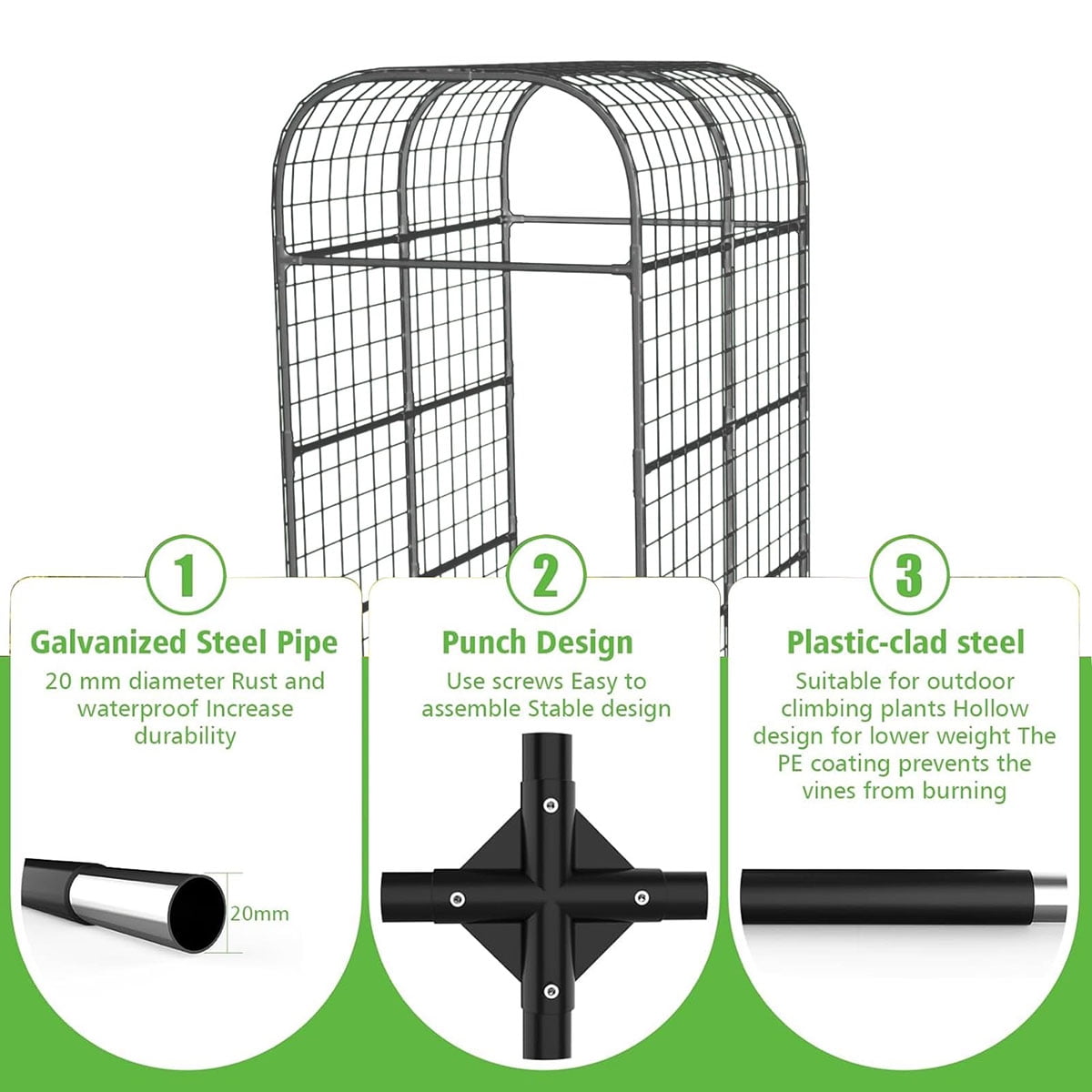 Ataucjin Garden Arch Trellis, 7.3Ft Metal Cucumber Trellis for Raised Bed with Plastic Connectors, Plant Support for Climbing Vegetables
