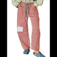 thumbnail image 3 of Jeans para Mujer Y2k con Rayas, Cordón Ajustable, Cintura Alta, Rectos, Pierna , Estilo Boyfriend, Pantalones Vaqueros Mom. Rojo M, 3 of 8