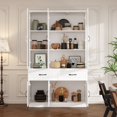 thumbnail image 4 of Oxylife 78.7”H Bookcase Bookshelf with Storage Shelves, Drawers & 3 Glass Doors, Wooden Display Storage Cabinet with 8 Compartments for Home Office, Living Room, White, 4 of 10