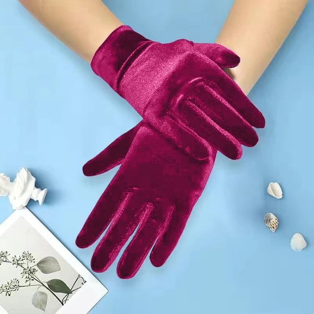 Gants Rouges Mitaines Courtes en Velours pour Femmes Poignet Longs Flapper Banquet des Années 1920