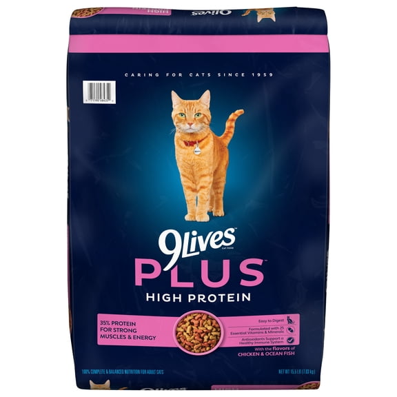 9Lives PLUS High Protein Dry Cat Food, 15.5 lb. Bag